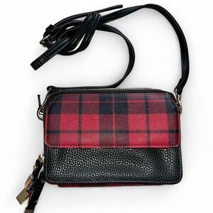 Red & black plaid crossbody bag